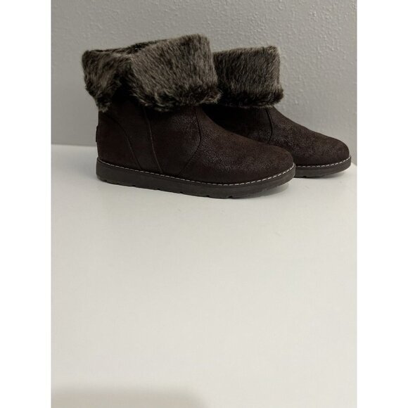 bobs by skechers Booties Women 8 Chocolate Ankle Fur Trim - Picture 1 of 12